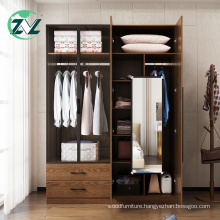 Wooden Clothes Cabinet Wardrobe Set With Glass Door